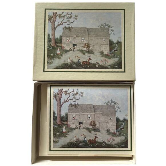 Linda Nelson Stocks Folk Art Stonewood House barn Lang Note Card 12ct + Sample - Picture 1 of 5